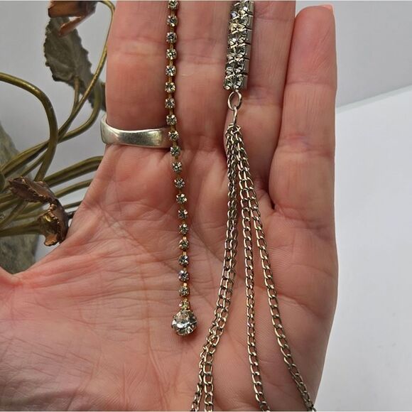 "5/$25" Mismatched Long Chain Silver & Gold Tone Rhinestone Dangle Earrings - Picture 6 of 7